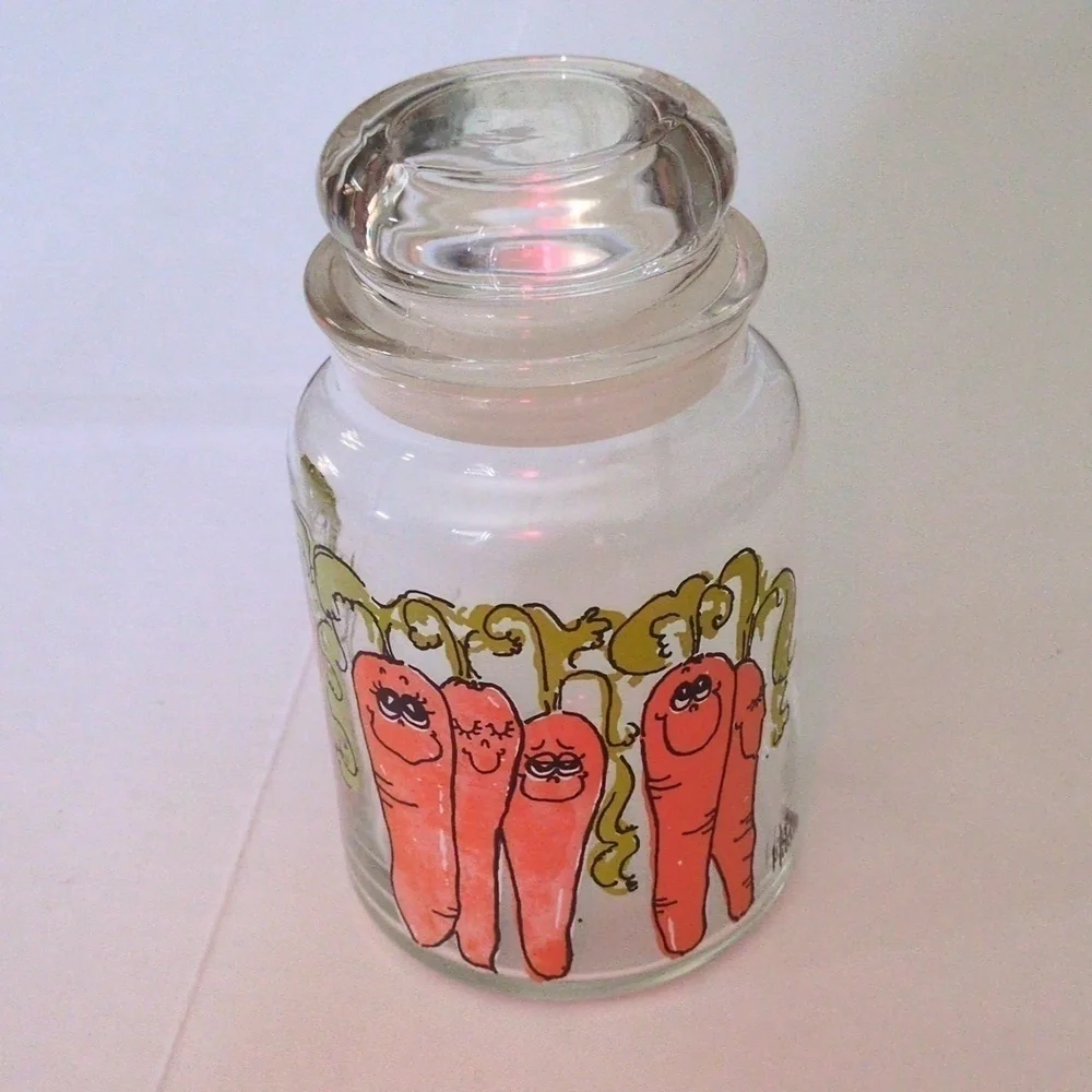 Vintage Anchor Hocking Hildi Anthropomorphic Carrots Glass Canister/Storage